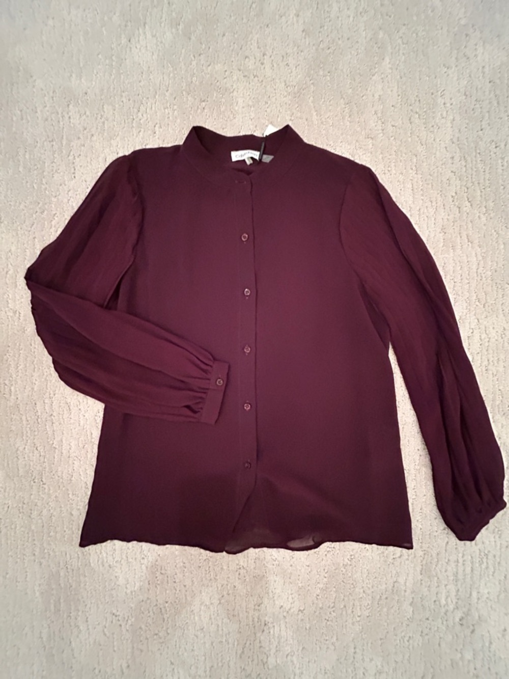 Calvin Klein Long-Sleeve Pleated Sleeve Dress in Plum